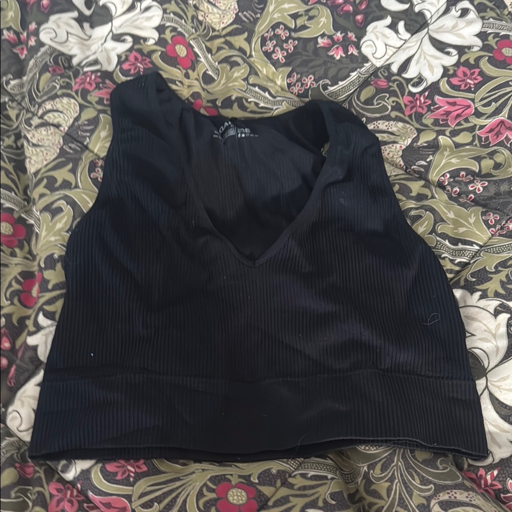 Black V-Neck Ribbed Women's Top